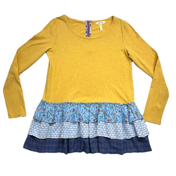 Matilda Jane Womens M Weekend Vibes Multi Pattern Floral Tiered Ruffle Hem Shirt - Picture 2 of 9